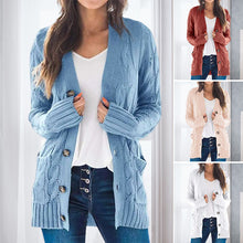 Laden Sie das Bild in den Galerie-Viewer, Lässige Langärmlige Strickjacke mit V-Ausschnitt