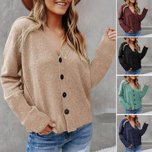 Laden Sie das Bild in den Galerie-Viewer, Damen Einfarbige Strickjacke mit Knöpfen