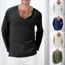 Laden Sie das Bild in den Galerie-Viewer, Einfarbiges Langarm-T-Shirt für Herren mit V-Ausschnitt