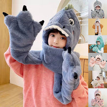 Laden Sie das Bild in den Galerie-Viewer, Kleinkind Kinder Cartoon Dinosaurier Fleece Plüsch Hut Handschuhe Schal 3 in 1 Set