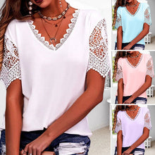 Laden Sie das Bild in den Galerie-Viewer, Lockeres Kurzärmliges T-Shirt mit Spitzeneinsätzen für Damen