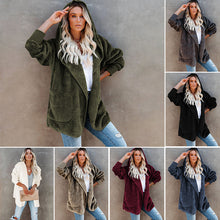 Laden Sie das Bild in den Galerie-Viewer, Langärmlige Lässige Einfarbige Strickjacke mit Kapuze