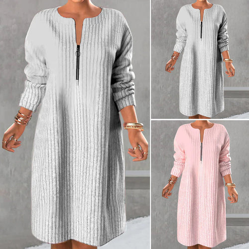 Einfarbiges Kleid mit Reißverschluss