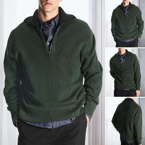 Einfarbiger Pullover mit halbem Reißverschluss