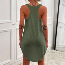 Laden Sie das Bild in den Galerie-Viewer, Einfarbiges ärmelloses Kleid mit U-Ausschnitt