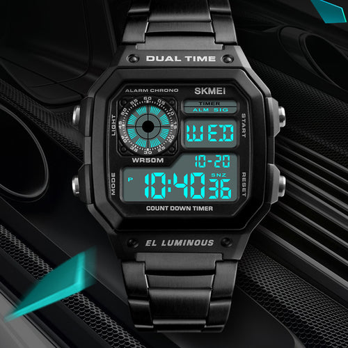 Neue digitale Multifunktionsuhr aus Edelstahl für Herren