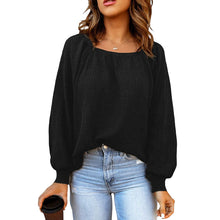 Laden Sie das Bild in den Galerie-Viewer, Einfarbiger Langärmeliger Strickpullover mit Puffärmeln