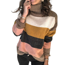 Laden Sie das Bild in den Galerie-Viewer, Gestreifter Strickpullover mit Stehkragen