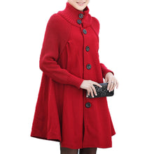 Laden Sie das Bild in den Galerie-Viewer, Geknöpftes Stricktkleid mit losen Ärmeln und stehender Faltenrevers