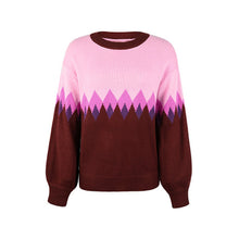 Laden Sie das Bild in den Galerie-Viewer, Kontraststrickpullover mit Karomuster