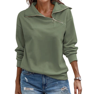 Lässiges Langarm-Sweatshirt mit 1/4-Reißverschluss für Damen