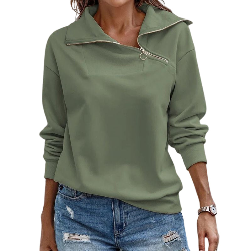 Lässiges Langarm-Sweatshirt mit 1/4-Reißverschluss für Damen