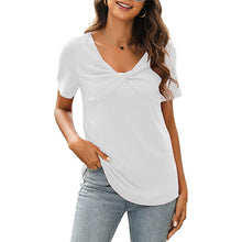 Laden Sie das Bild in den Galerie-Viewer, Damen kurzärmliges einfarbiges lockeres lässiges T-Shirt mit Kreuzausschnitt