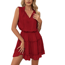 Laden Sie das Bild in den Galerie-Viewer, Ärmelloses Einfarbiges Elegantes Kleid Mit V-Ausschnitt