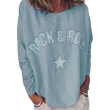 Laden Sie das Bild in den Galerie-Viewer, Damen-Sweatshirt mit Sterndruck und Rundhalsausschnitt