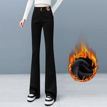 Laden Sie das Bild in den Galerie-Viewer, Dicke Flared-Jeans aus Fleece für Damen