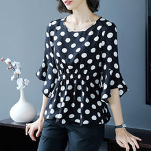 Laden Sie das Bild in den Galerie-Viewer, Damen elegantes  Chiffon-Hemd mit Rüschen und Punkten