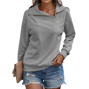 Lässiges Langarm-Sweatshirt mit 1/4-Reißverschluss für Damen