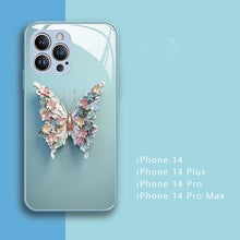 Laden Sie das Bild in den Galerie-Viewer, 3D-Schmetterlingsmuster Glas Handyhülle für iPhone