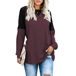 Langarm-T-Shirt mit Rundhalsausschnitt und Farbblock