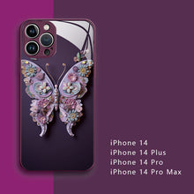 Laden Sie das Bild in den Galerie-Viewer, 3D-Schmetterlingsmuster Glas Handyhülle für iPhone