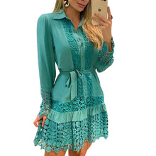 Laden Sie das Bild in den Galerie-Viewer, Damen Hemd Knielanges Kleid