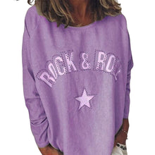 Laden Sie das Bild in den Galerie-Viewer, Damen-Sweatshirt mit Sterndruck und Rundhalsausschnitt