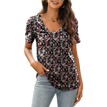 Laden Sie das Bild in den Galerie-Viewer, Damen kurzärmliges einfarbiges lockeres lässiges T-Shirt mit Kreuzausschnitt