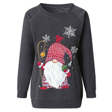Laden Sie das Bild in den Galerie-Viewer, Lockeres Sweatshirt mit Weihnachtsmann-Schneeflockendruck