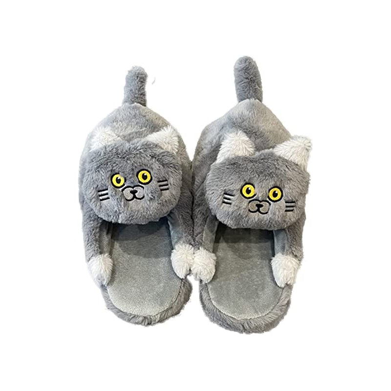 Plüsch-Katzenhausschuhe für Damen